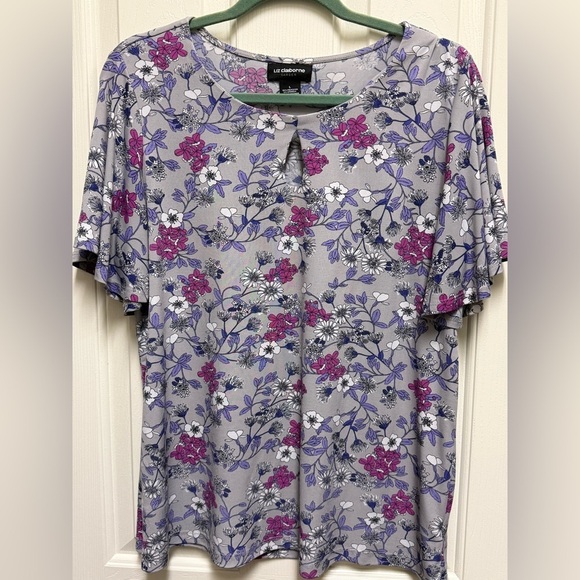 Liz Claiborne Tops - Liz Claiborne Women's Floral Top - Gray and Purple